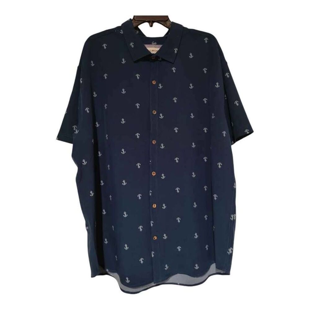 Tall Woods Men's Teal Blue Anchor Print Shirt 3X Hawaiian Style
